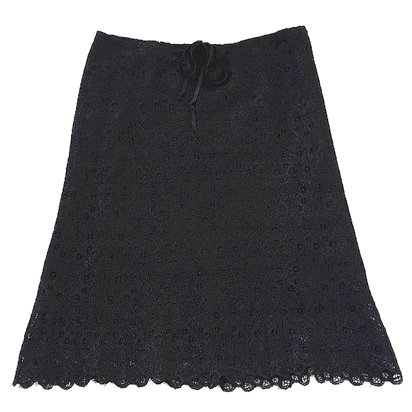 Max Studio Black Lace Crochet Style Rayon Silk Skirt Elastic Drawstring Waist XS - Picture 6 of 16